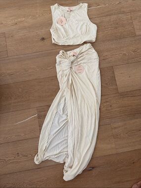 Camila Coelho Women's Cream Two-Piece Set - Tank & Wrap Skirt resort sexy beads